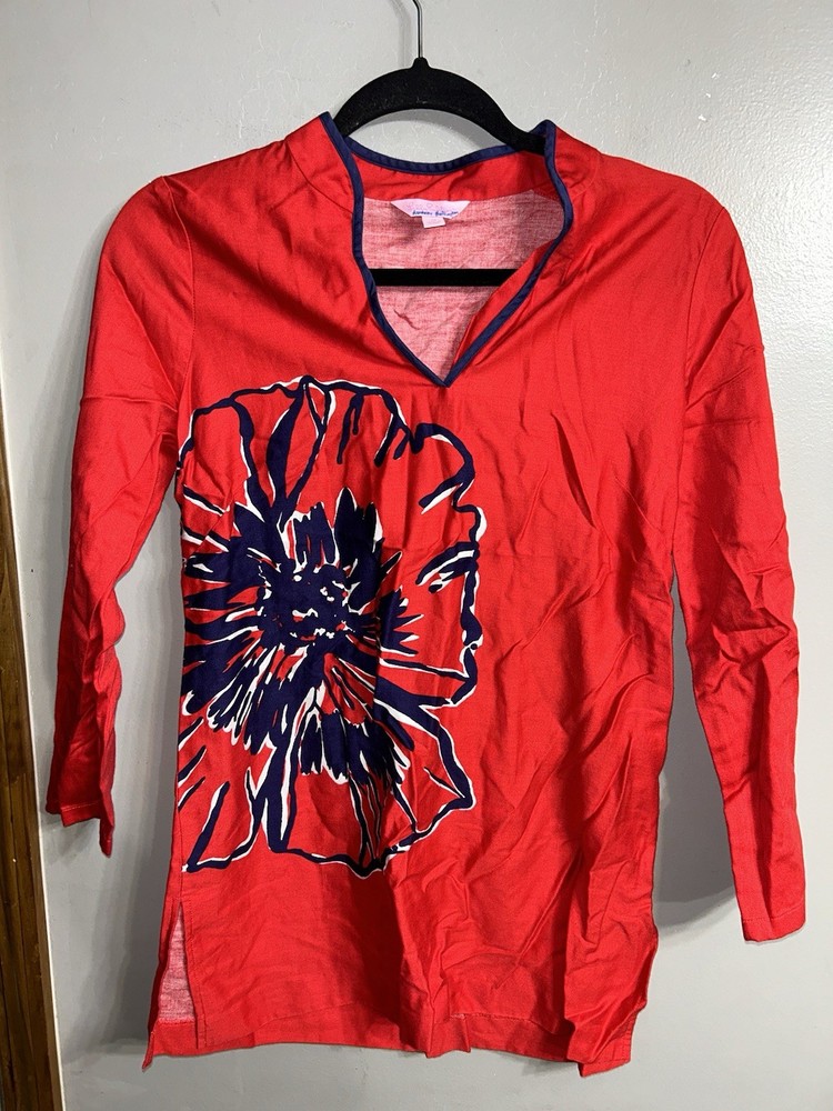 Lilly Pulitzer Red and Navy Hibiscus Print Ciara Tunic Size Xs
