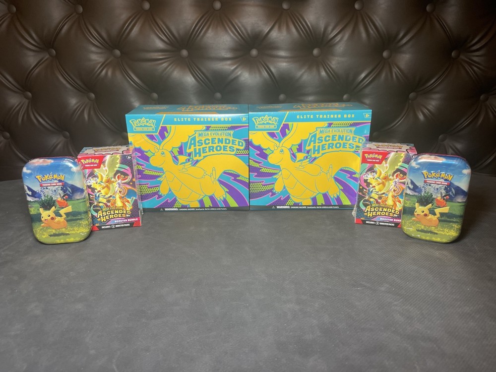 Pokemon, Ascended Heroes, Sealed Lot (2 ETB'S , 2 Booster Bundles, 2 Mini Tins)