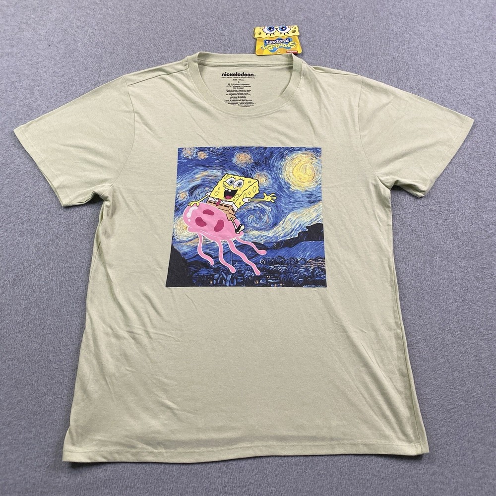 NEW Spongebob Van Gogh Shirt Mens Large Graphic Tee Nickelodeon 2023 Mint Green