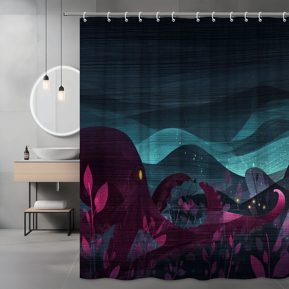 Octopus Shower Curtain Ocean Abstract Purple Blue Print