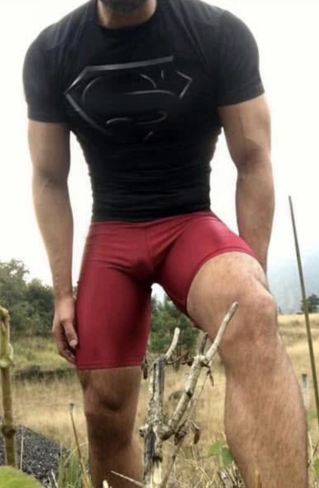 Mens Vintage Shiny Spandex Half Tights Compression Shorts Burgundy Large