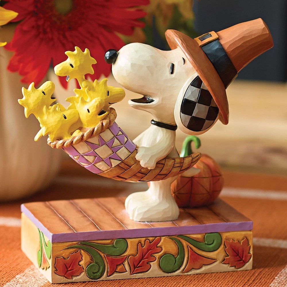 New Jim Shore Peanuts Snoopy Woodstock Pilgrim Cornucopia Fall Figurine
