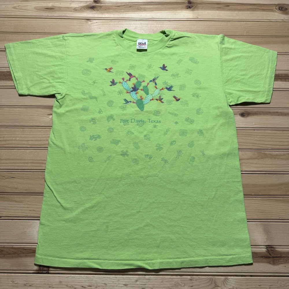 Vintage 90s Hummingbird Cactus Nature Art Fort Davis Texas Shirt Size Large