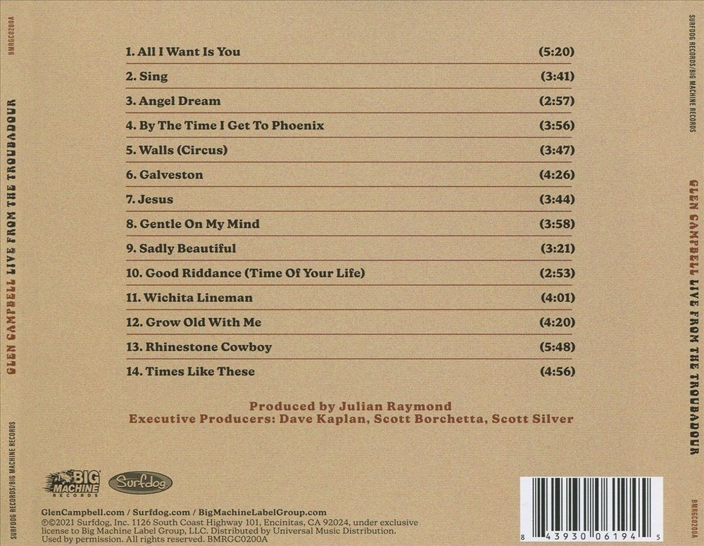 Glen Campbell Live From The Troubadour New Cd