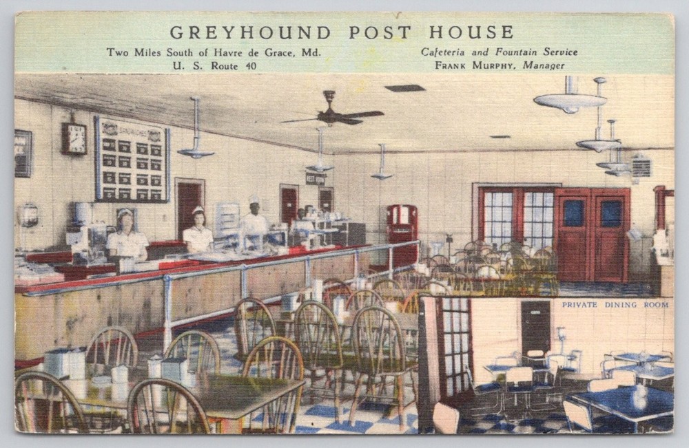 1940 Greyhound Post House Havre de Grace MD US Route 40 Linen Postcard
