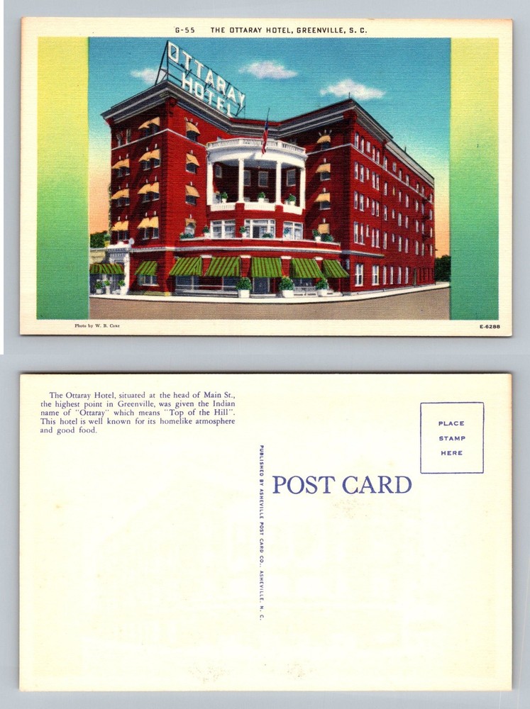 Greenville, SC-South Carolina, Ottaray Hotel Red Brick Landmark Vintage Postcard