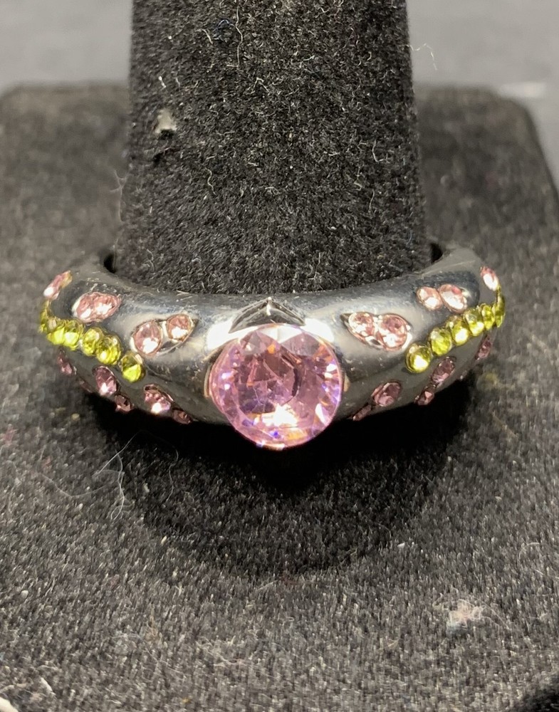 Vintage Estate Antique Silver Tone Rhinestone CZ Ring - Size 9
