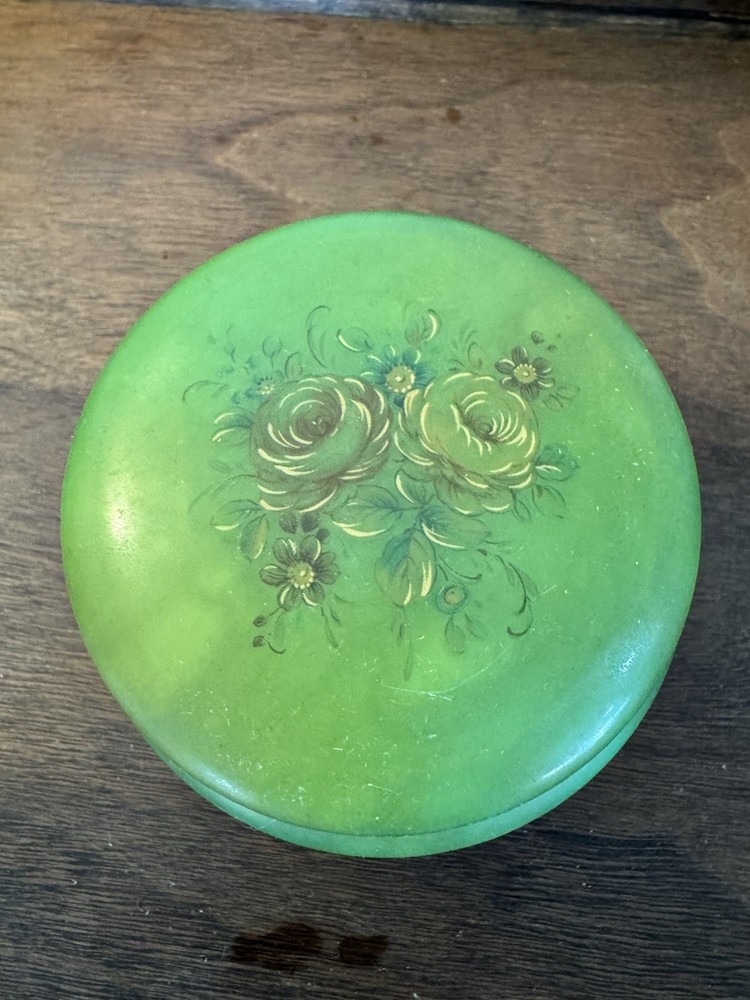 Vintage Genuine Alabaster Hand Carved Italy Trinket Box Floral Hinged Lid