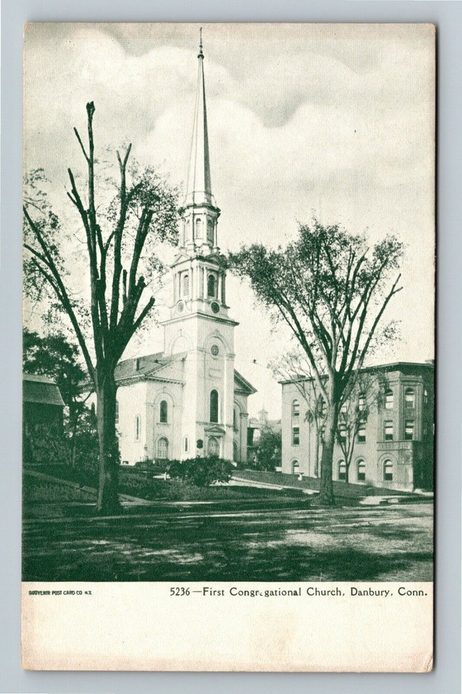 Danbury CT-Connecticut, First Congregational Church Vintage Souvenir Postcard