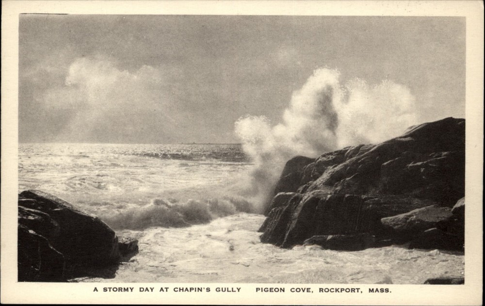 Stormy Day Chapins Gully Pigeon Cove Rockport Massachusetts postcard c578