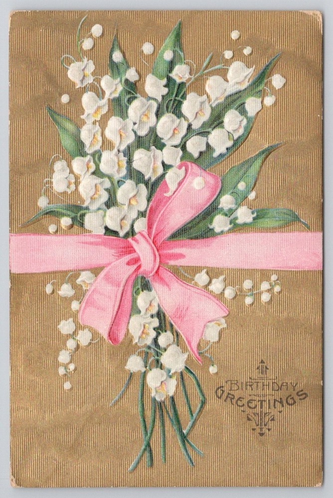1906 Embossed Lily of the Valley Birthday Greetings Postcard Reading PA