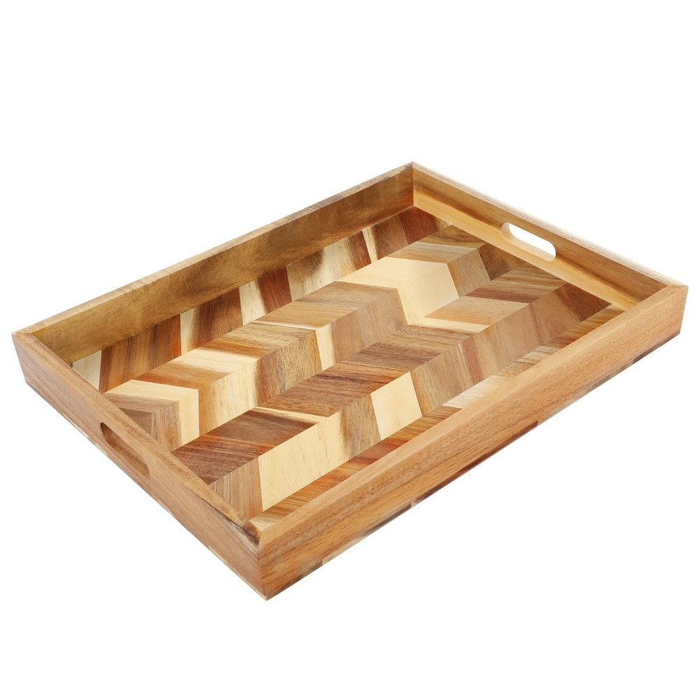 Acacia Wood Serving Tray with Handles 15.7x11.8 Inch Colorful Wooden Serving Board-image