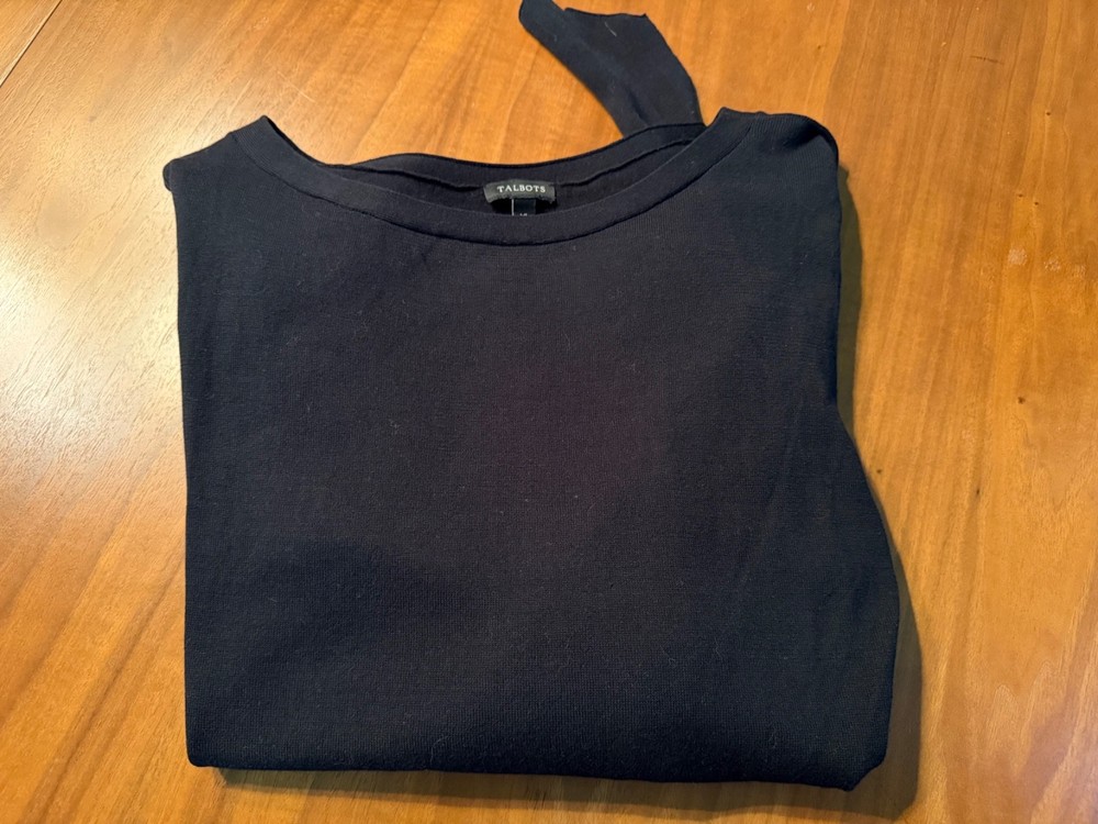 TALBOTS Womens XL Top Shirt Blouse BLACK LS Solid NICE LOOK