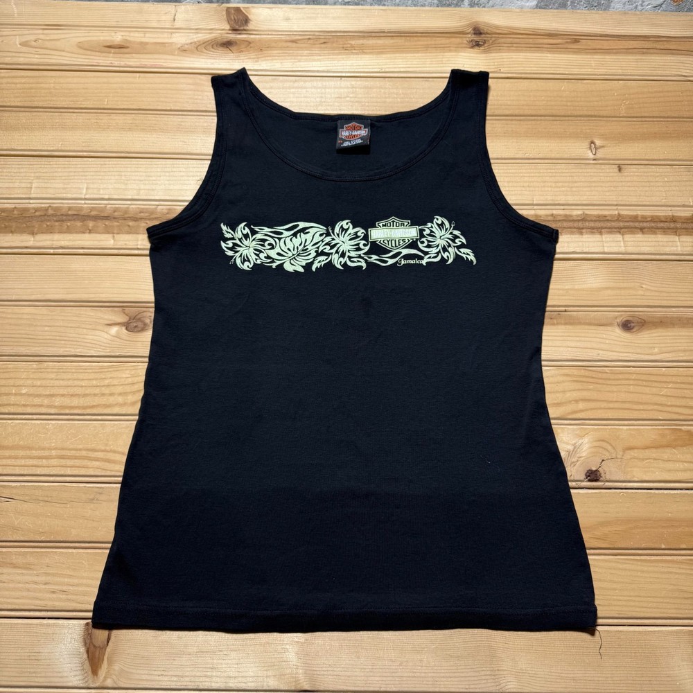 Vintage Harley Davidson Jamaica Floral Hibiscus Motorcycle Biker Tank Top - XL