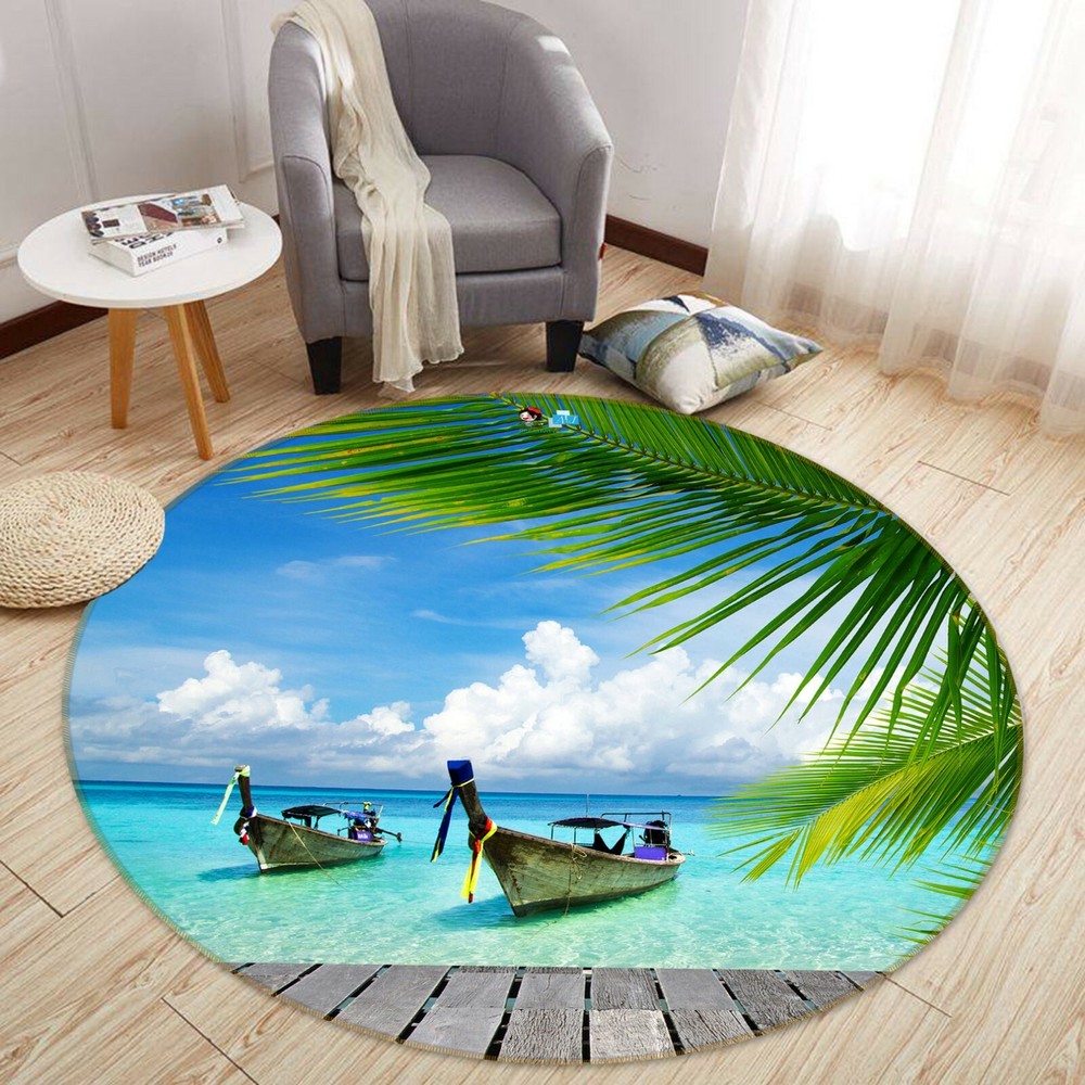3D Wooden Boat Coconut Tree NAO3917 Game Rug Mat Elegant Photo Carpet Mat Fay