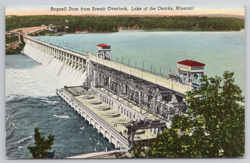 Bagnell Dam Lake of the Ozarks Missouri Vintage Curteich Linen Postcard Unposted