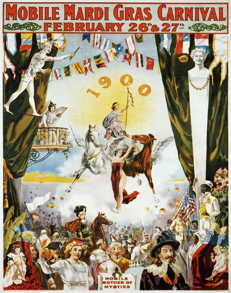 4727.Mobile mardi gras carnival.festive crowd.POSTER.Decoration.Graphic Art