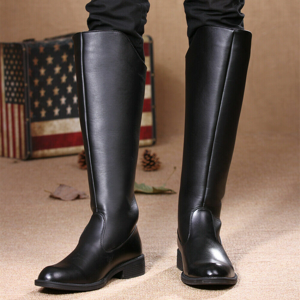 Men's Knee-High Leather Military Boots for Equestrian & Casual Wear