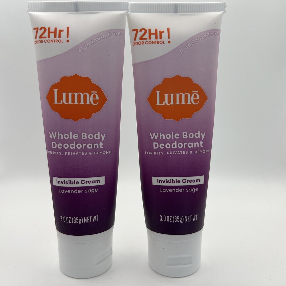 Lume Whole Body Deodorant Invisible Cream Lavender Sage 3oz - 2 New Tubes