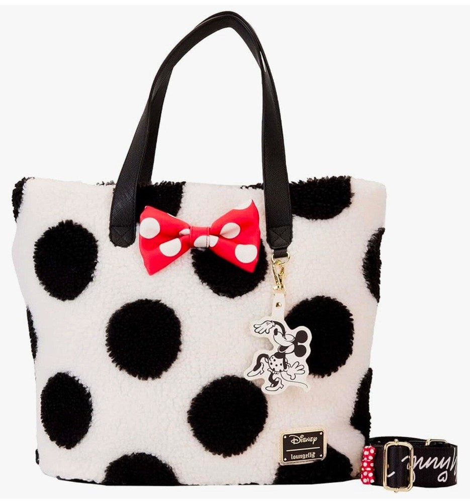 Disney Loungefly Minnie Mouse Rocks the Dots Classic Sherpa Tote Bag Purse NWTStill In Original Packaging And Box