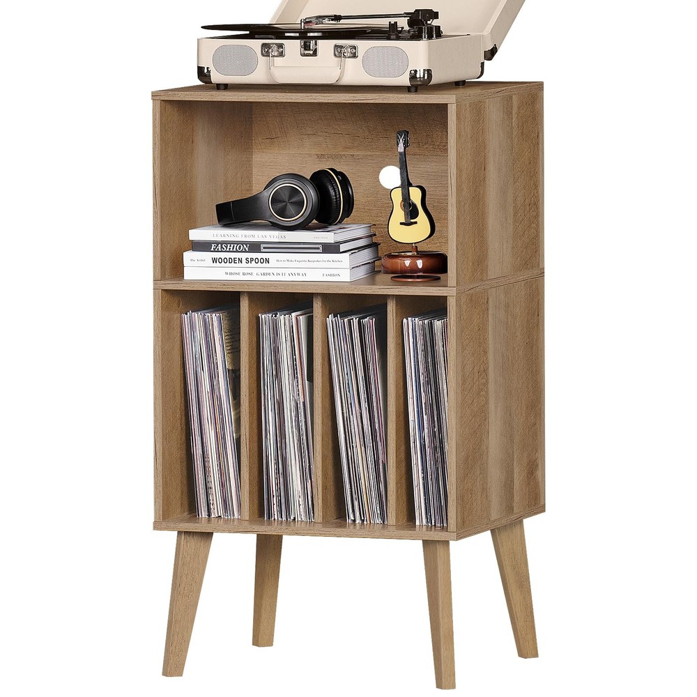 Record Player Stand, Oak Turntable Stand Holds up to 160 Albums, Mid-Century ...