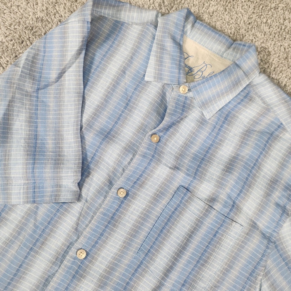Tommy Bahama Shirt Mens Large Blue 100% Linen Relax S/S Camp Cruise Resort