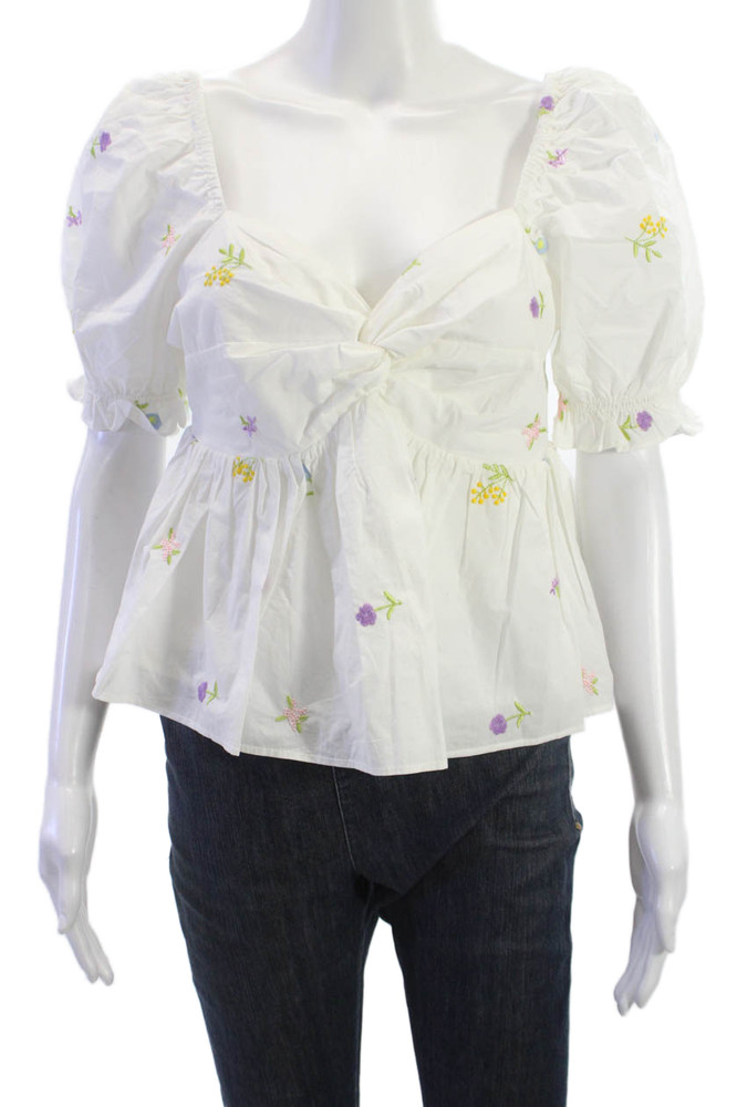 English Factory Women White Floral Square Neck Tie Blouse Short Sleeve Size MFree Shipping in US $100+ Orders | $6.95 Orders Below