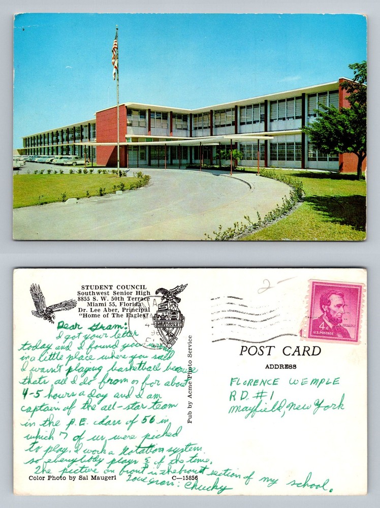Miami, FL-Florida, Southwest Senior High School Building Vintage c1961 Postcard