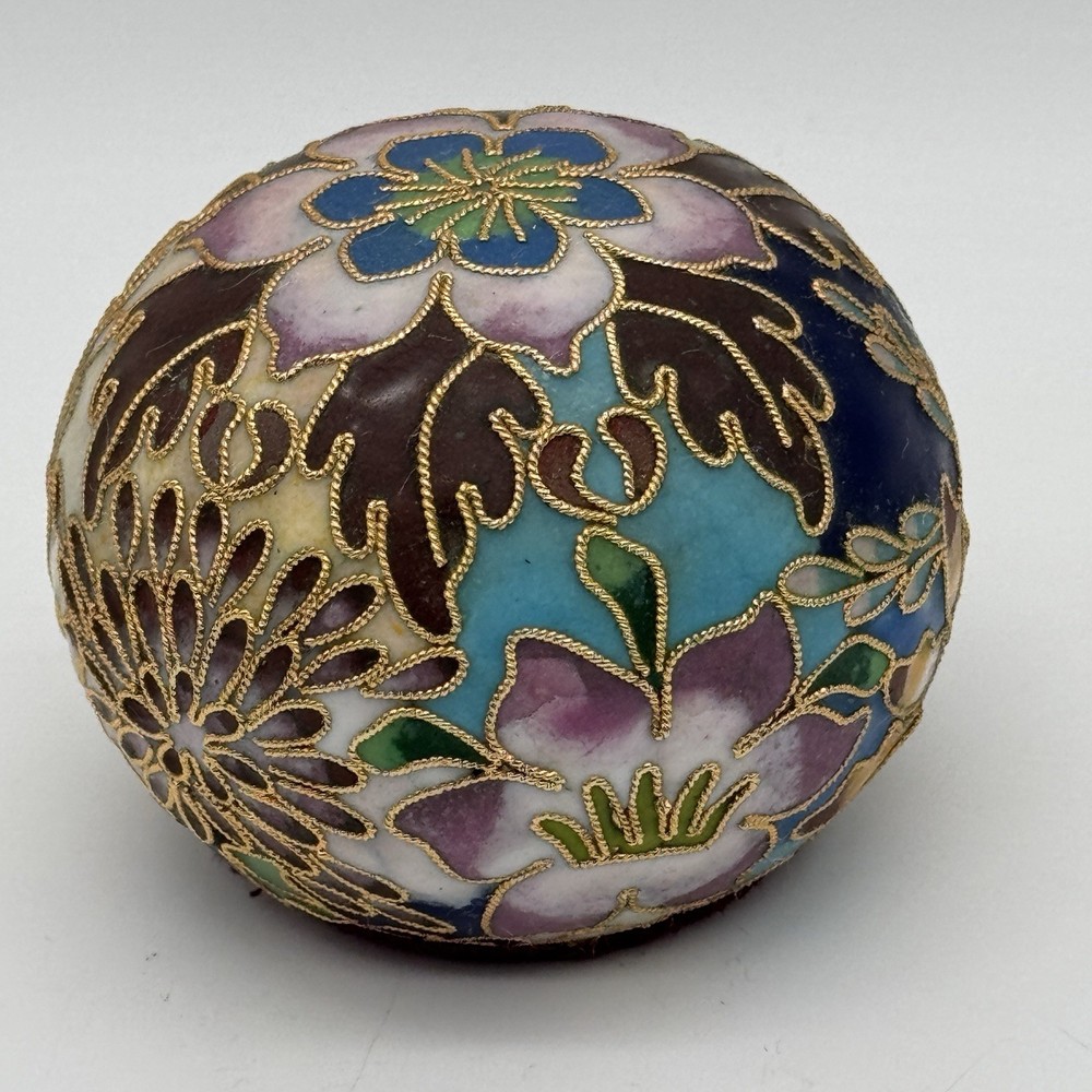 Cloisonné Round Chinese Enamel Vintage Paperweight Flower Design Decor