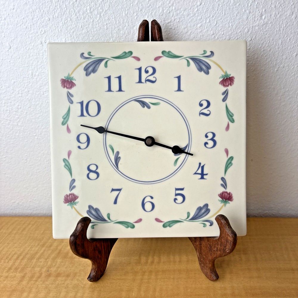 LENOX Poppies on Blue Tile Wall Clock in Square