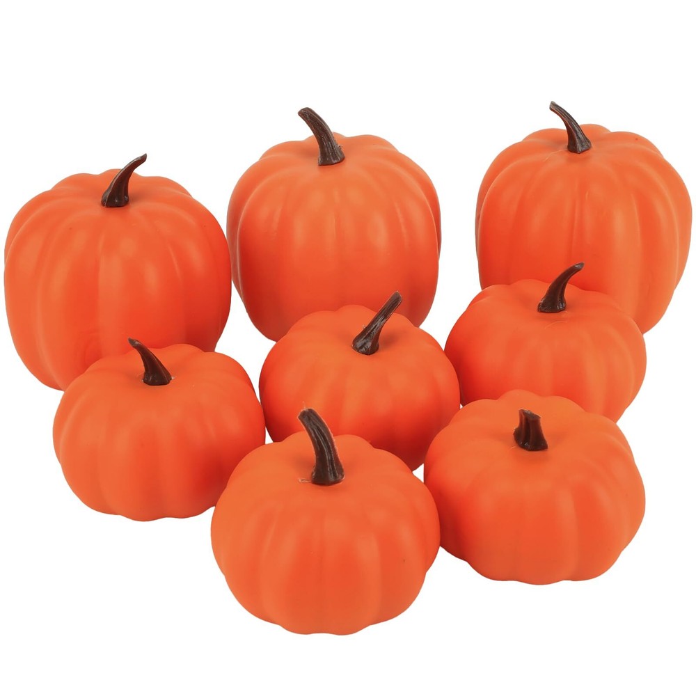 8PCS Orange Fake Pumpkins for Fall Harvest Thanksgiving Decor