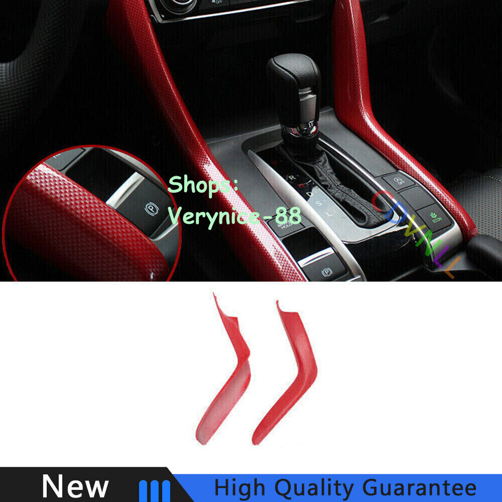 For Honda Civic 2016-2021 Red Carbon Fiber Gear Shift Both Side Strip Trim 2PCS