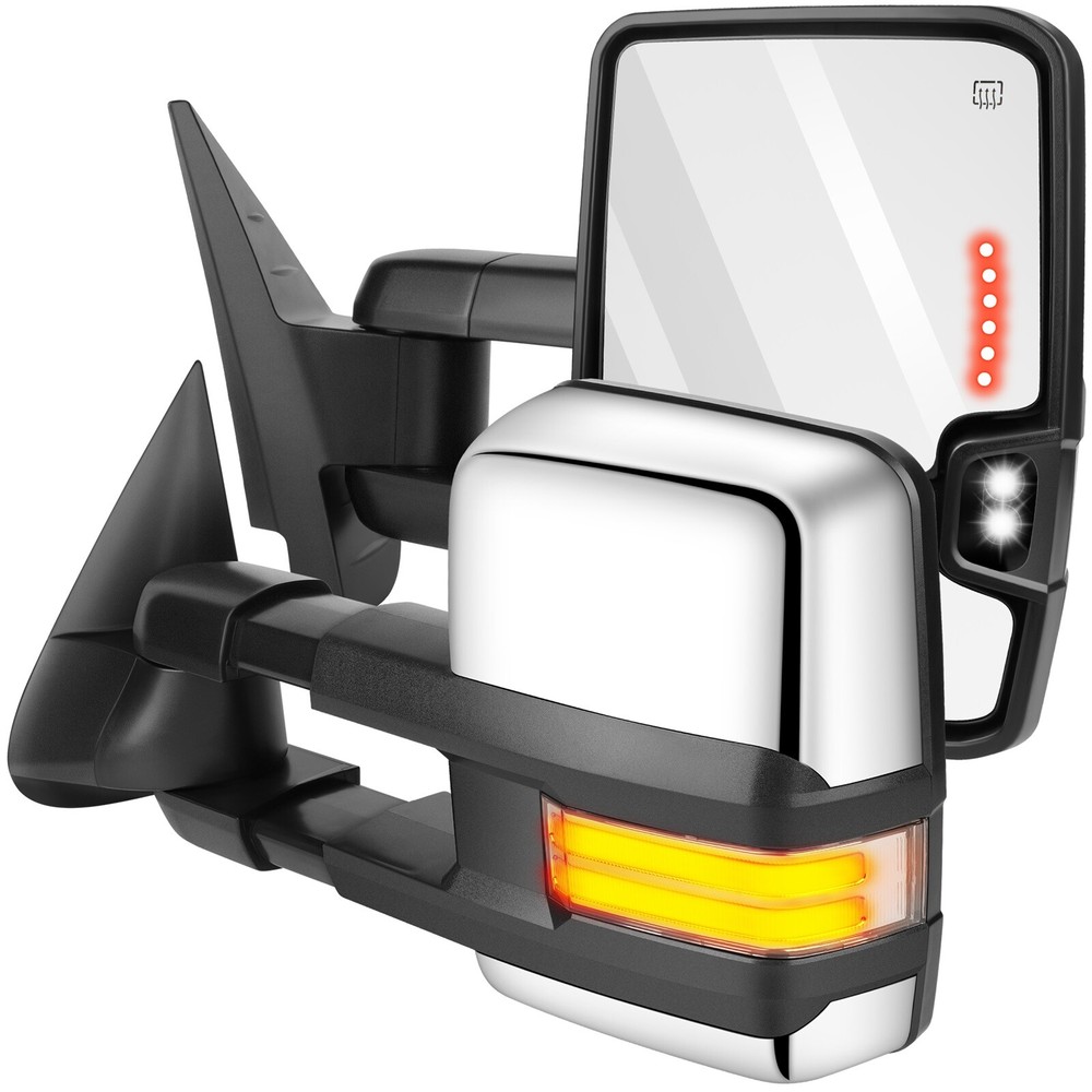2x Towing Mirrors For 1999-2002 Chevy GMC Power Heated Chrome Dynamic LED Light