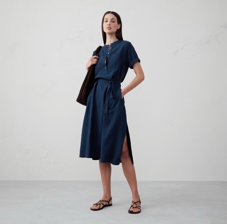 NWT Banana Republic Womens Navy Linen Blend Utility Midi Shift Dress Size Small