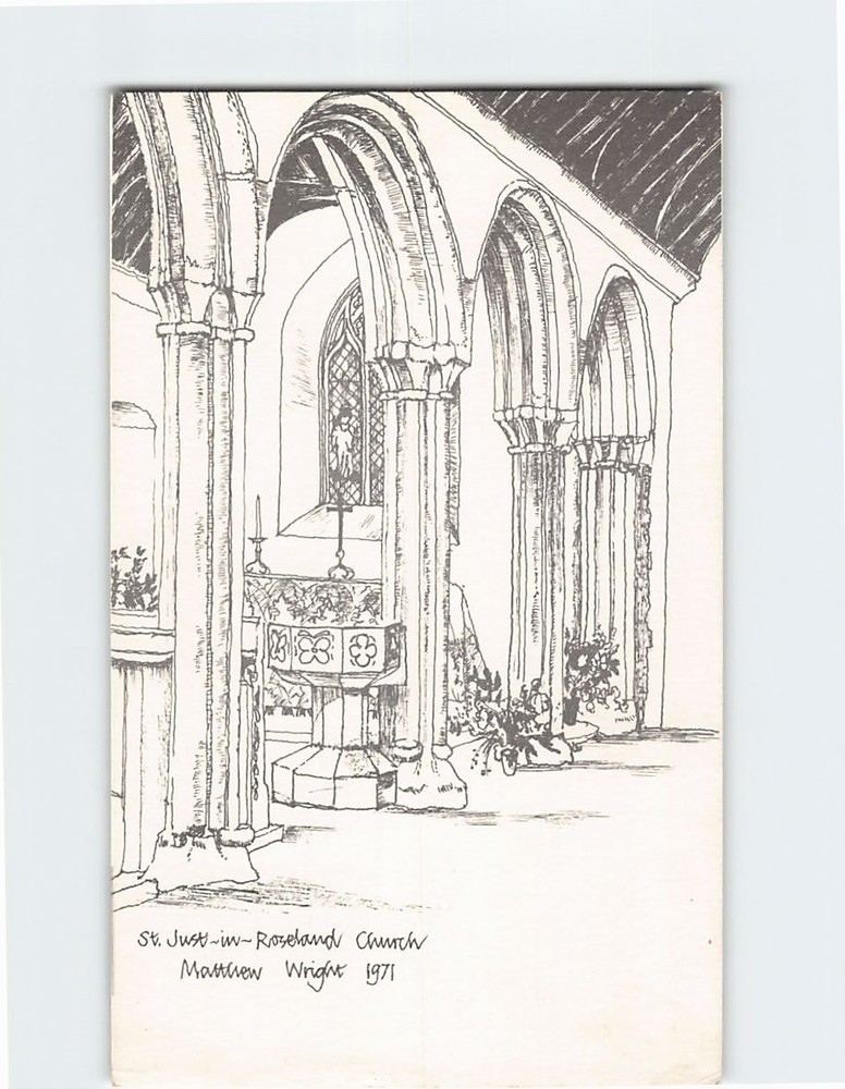 Postcard Interior St. Just-in-Roseland Church in Cornwall England