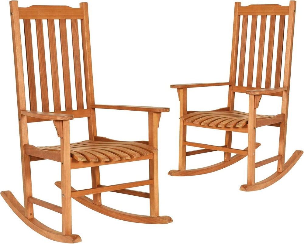 Set of 2 Wooden Rocking Chairs for Porch Indoor or Outdoor Patio Lounge