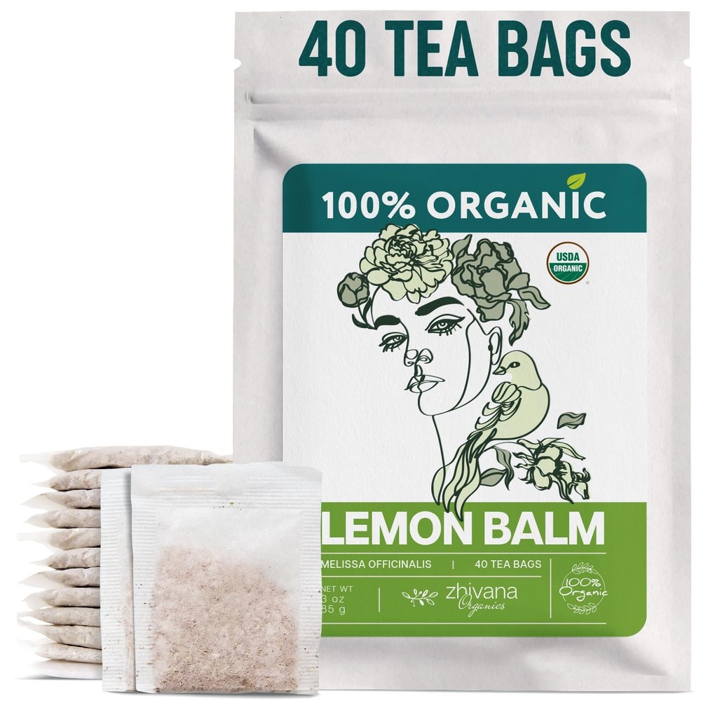 Organic Lemon Balm Tea 40 Bags - Melissa Herbal Tea for Calm & Relaxation