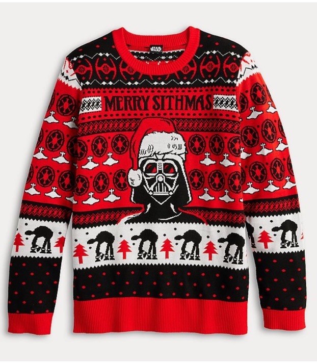 Men's Small Star Wars Merry Sithmas Graphic Intarsia Sweater Red Darth Vader NWT