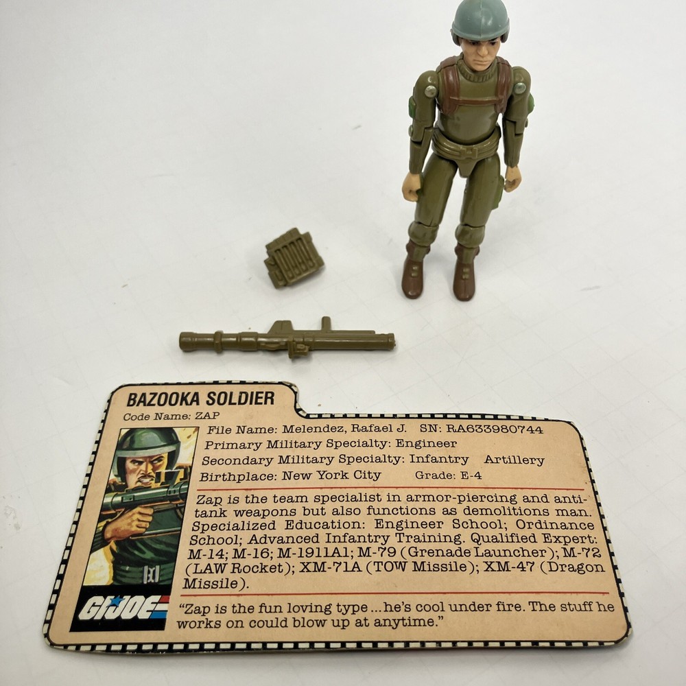 GI JOE ZAP Bazooka Soldier Straight Arm 1983 Fully Complete Excellent Condition