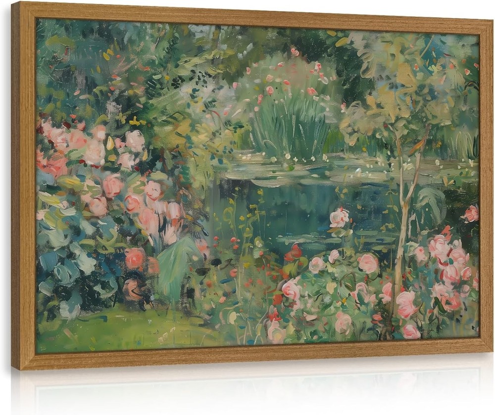 CAZLOUC Vintage Floral Wall Art, Rose Garden Pond 16