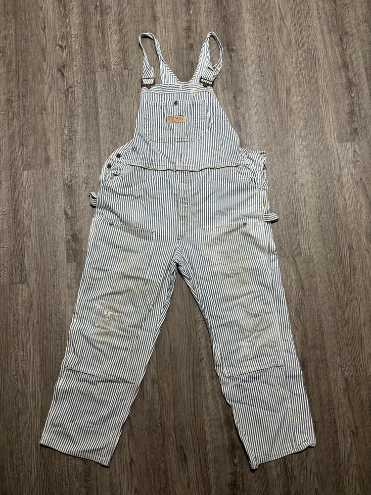 Vintage 70’s BIG MAC 34 Hickory Stripe Railroad Overalls Double Knee RARE PATINA