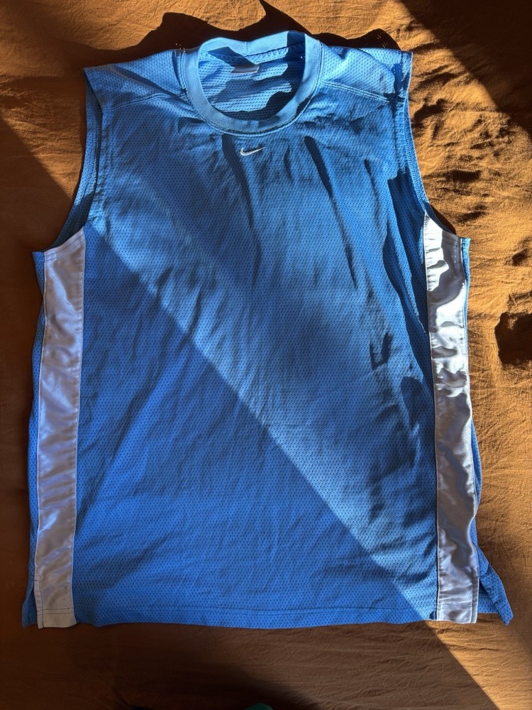Vintage Nike Center Swoosh Sleeveless Basketball Mesh Jersey Men’s L Blue Y2K
