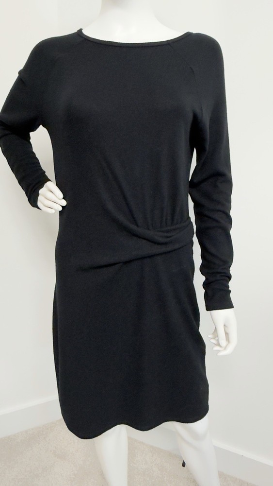 Athleta Black Long Sleeve Knit Dress Ruched Side Stretch Size