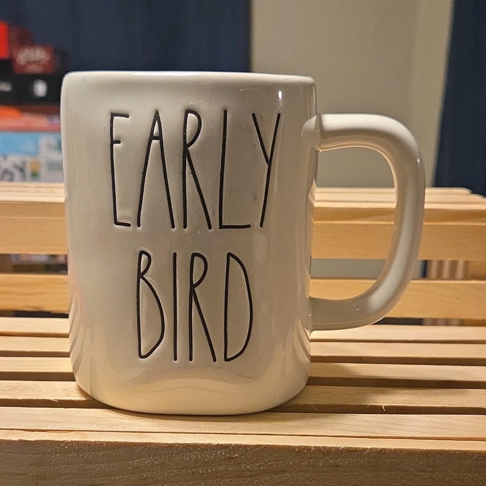Rae Dunn Artisan Collection EARLY BIRD White Ceramic 16 oz Coffee Mug, MW/DS