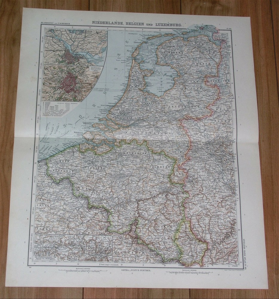 1911 Antique Map Of Netherlands Holland Belgium Luxembourg Amsterdam Brussels