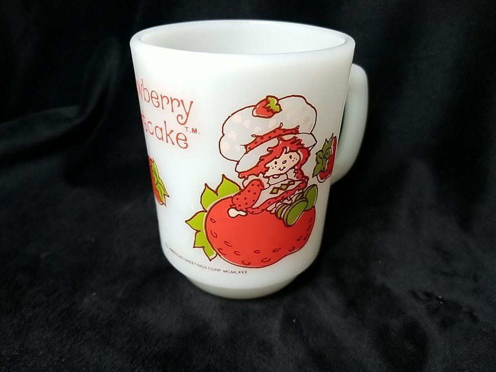 Vintage 1980s Strawberry Shortcake Coffee Mug Anchor Hocking Milk Glass Cup