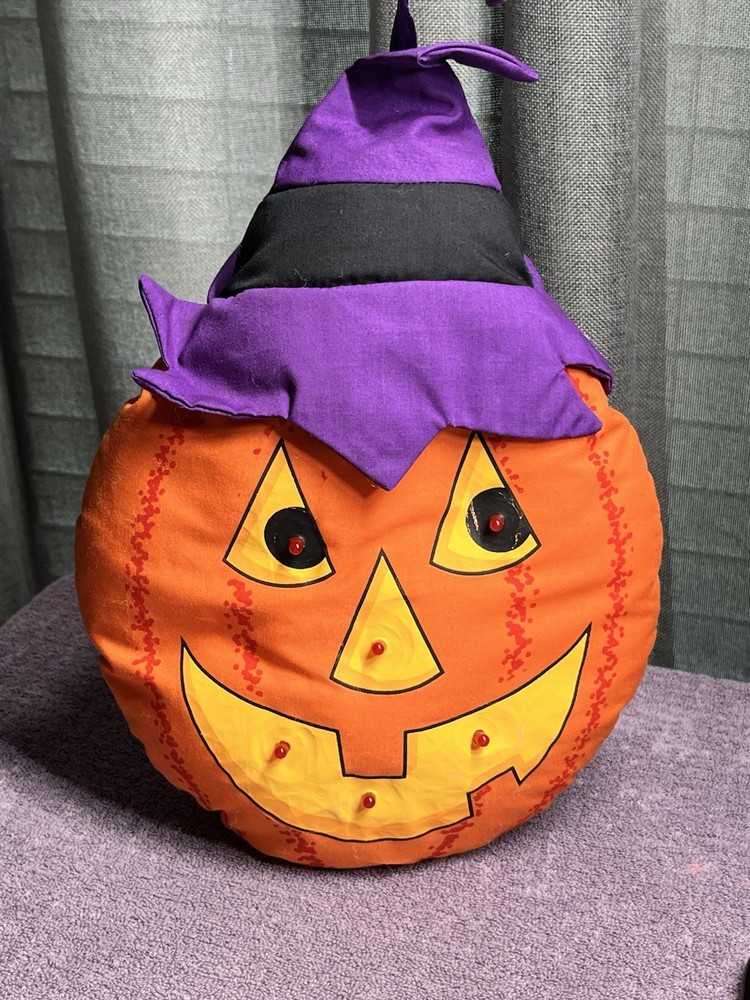 Vintage Avon 1991 Halloween Plush Pumpkin Decoration Witch Hat Collectible