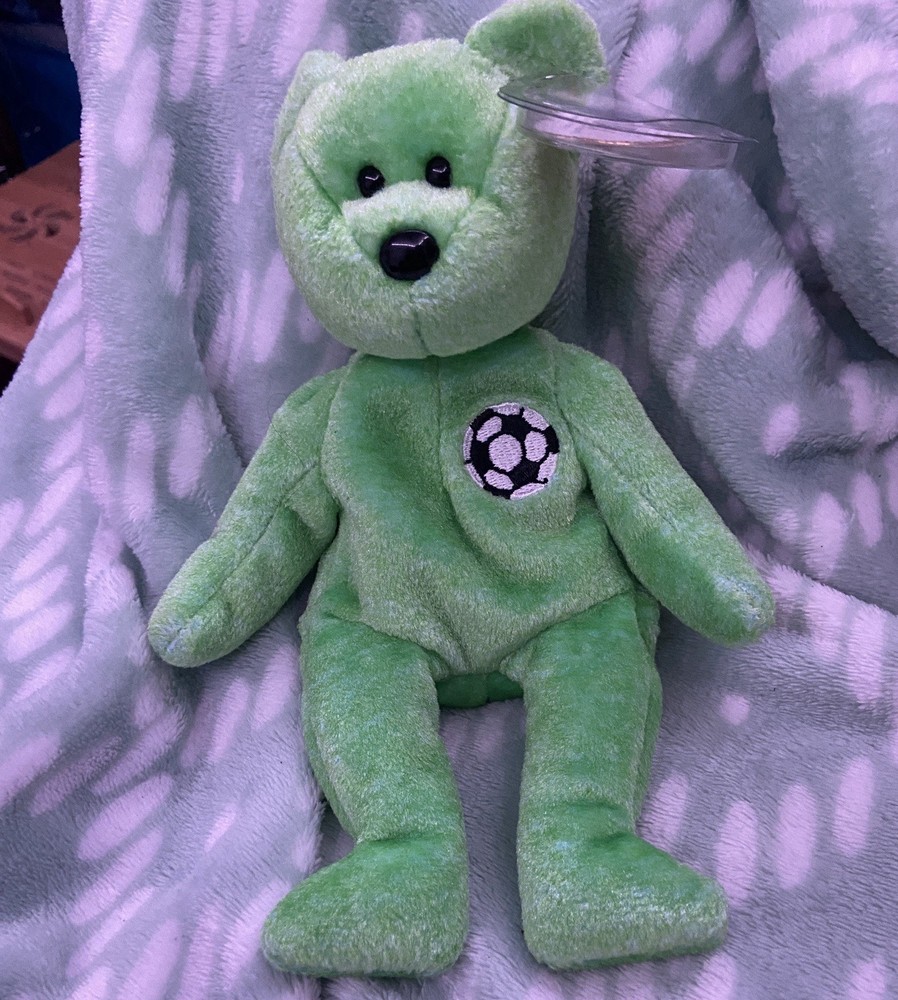 Ty beanie Babies Original Kicks The Green Bear Date 1998 *RARE* With Tag