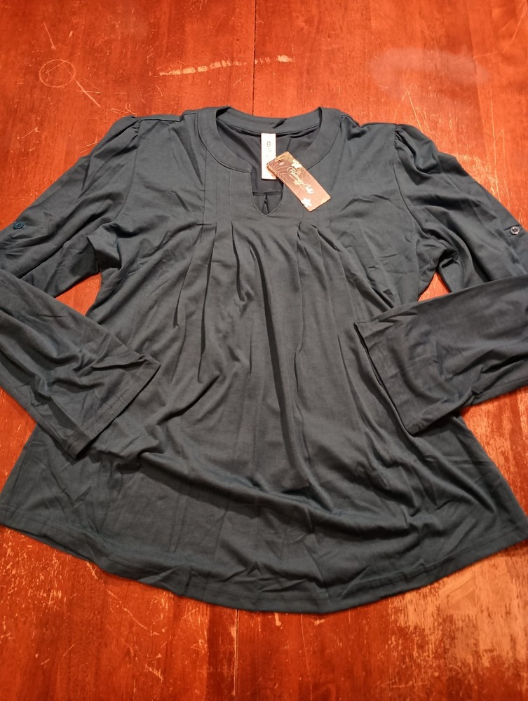 Blooming Jelly Women's Teal Long Sleeve V Neck Shiffon Blouse Top Size Large
