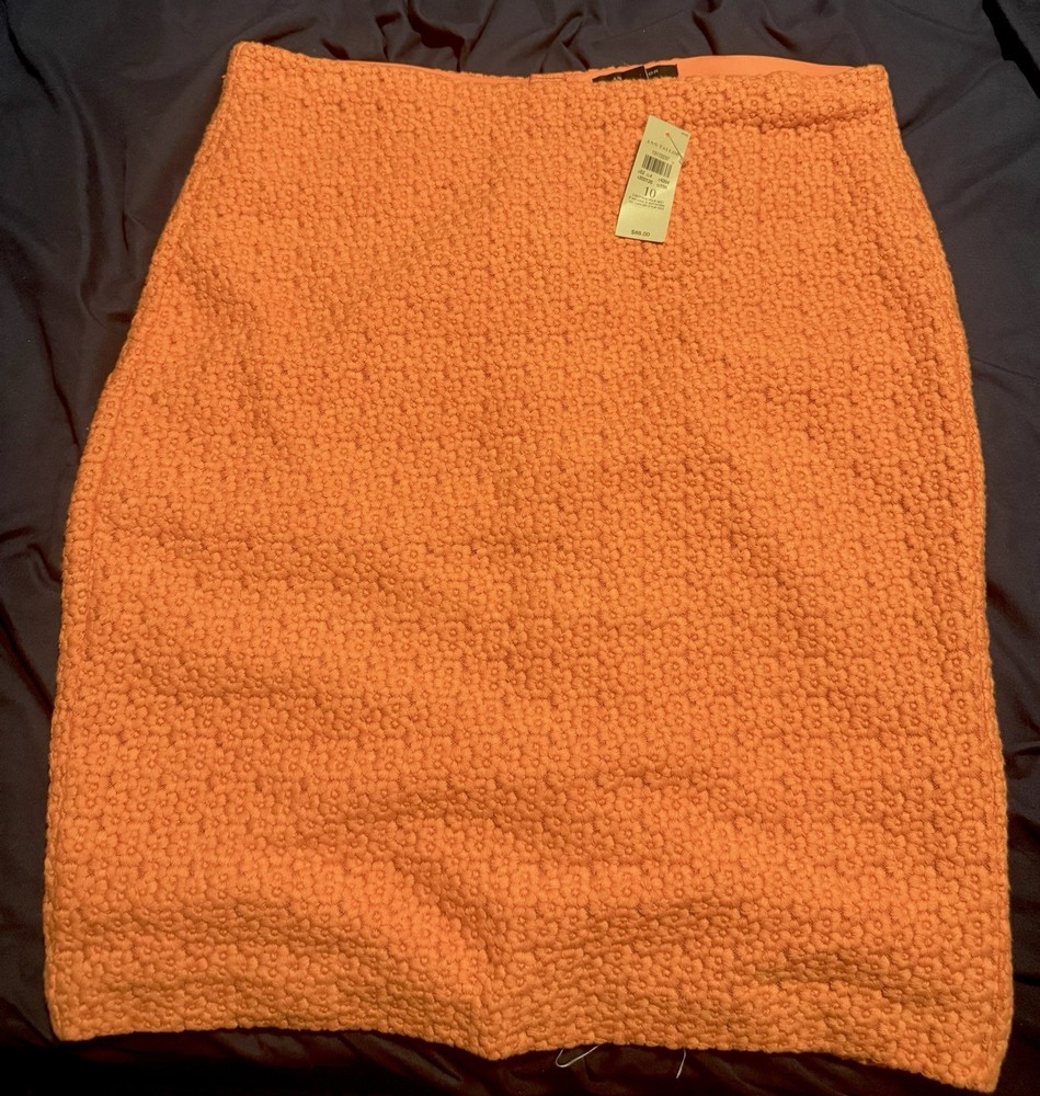 NWT Anne Taylor Vibrant Salmon Pencil Skirt Sz 10 Embroidered Floral Pattern
